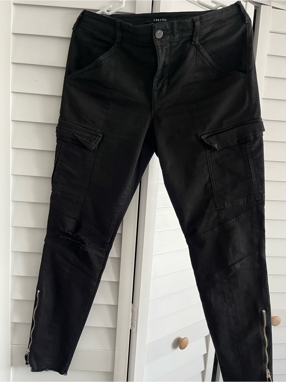 J Brand Men's Black Slim Cargo Jeans with Ankle Zippers